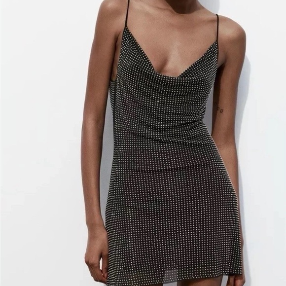 Zara Black Backless Dress with White Dots - Picture 4 of 6